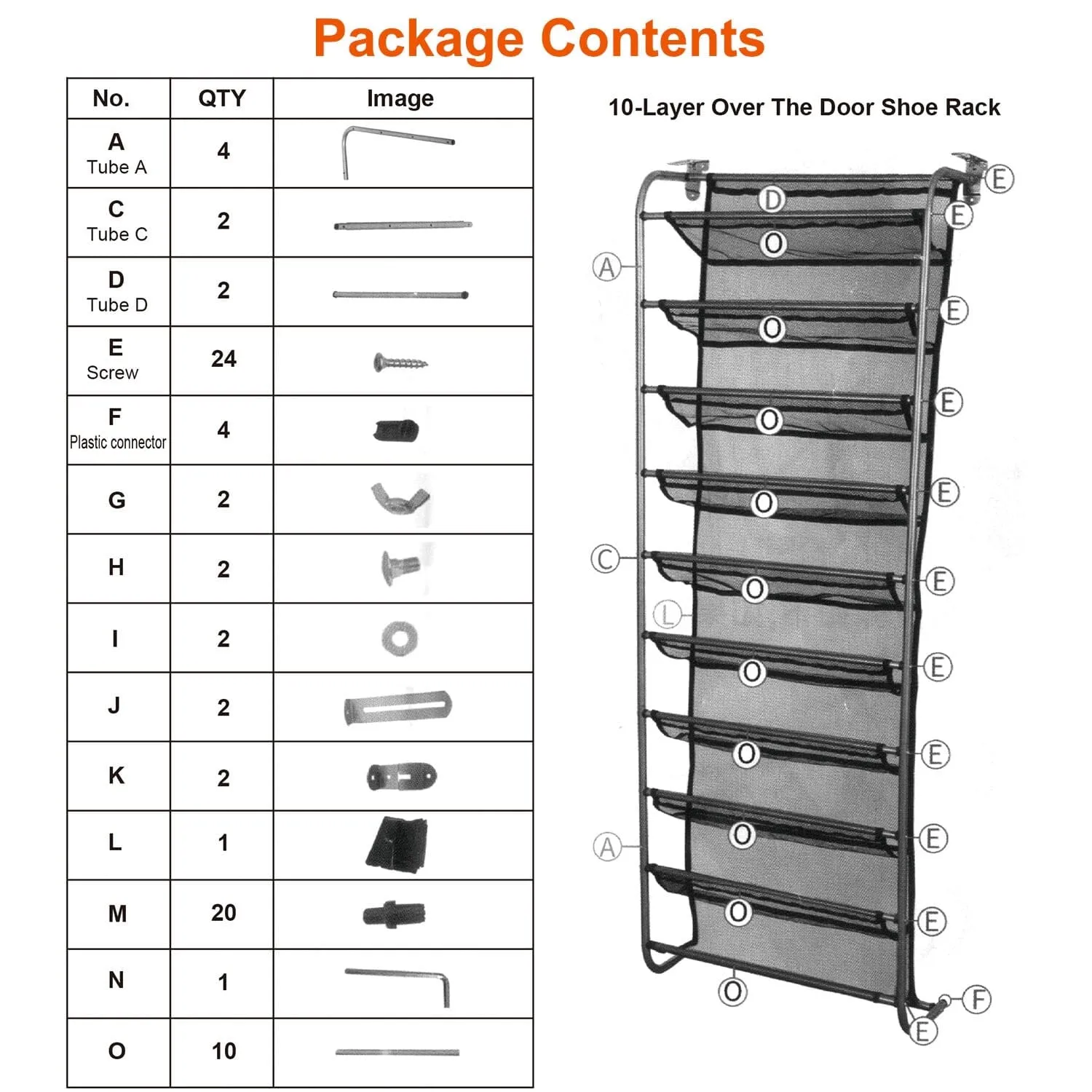 10-Tier Over the Door Shoe Rack Organizer Holder Hanging Storage Shelf