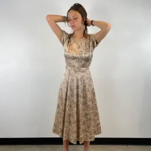 1950s Short-Sleeve Satin Flared Midi Dress X-Small / Small