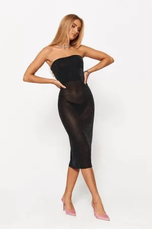 2024 Women's Low-Cut Clean Color Mesh Tube Top Dress - Black