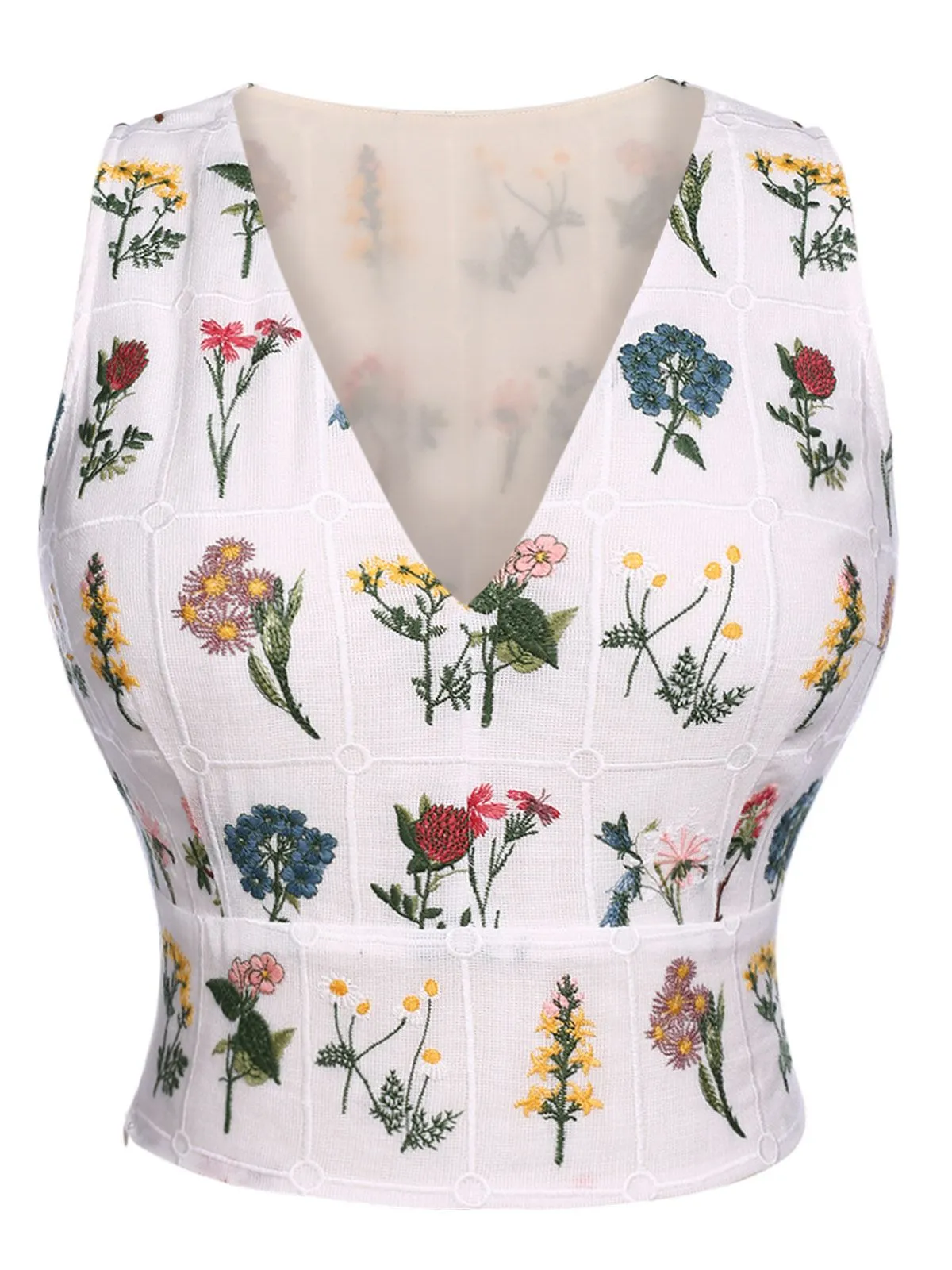 2PCS Yellow 1950s Embroidery Top & Pockets Shorts