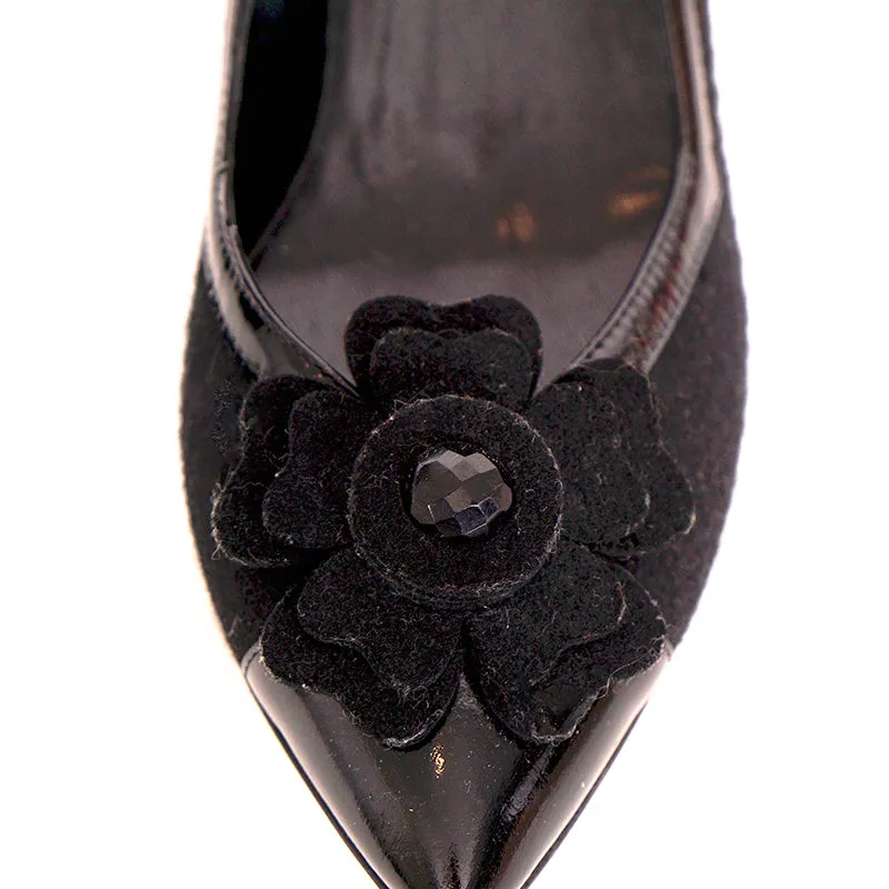37.5 NEW MOSCHINO CHEAP AND CHIC VINTAGE Black Wool Patent Leather KITTEN HEELS