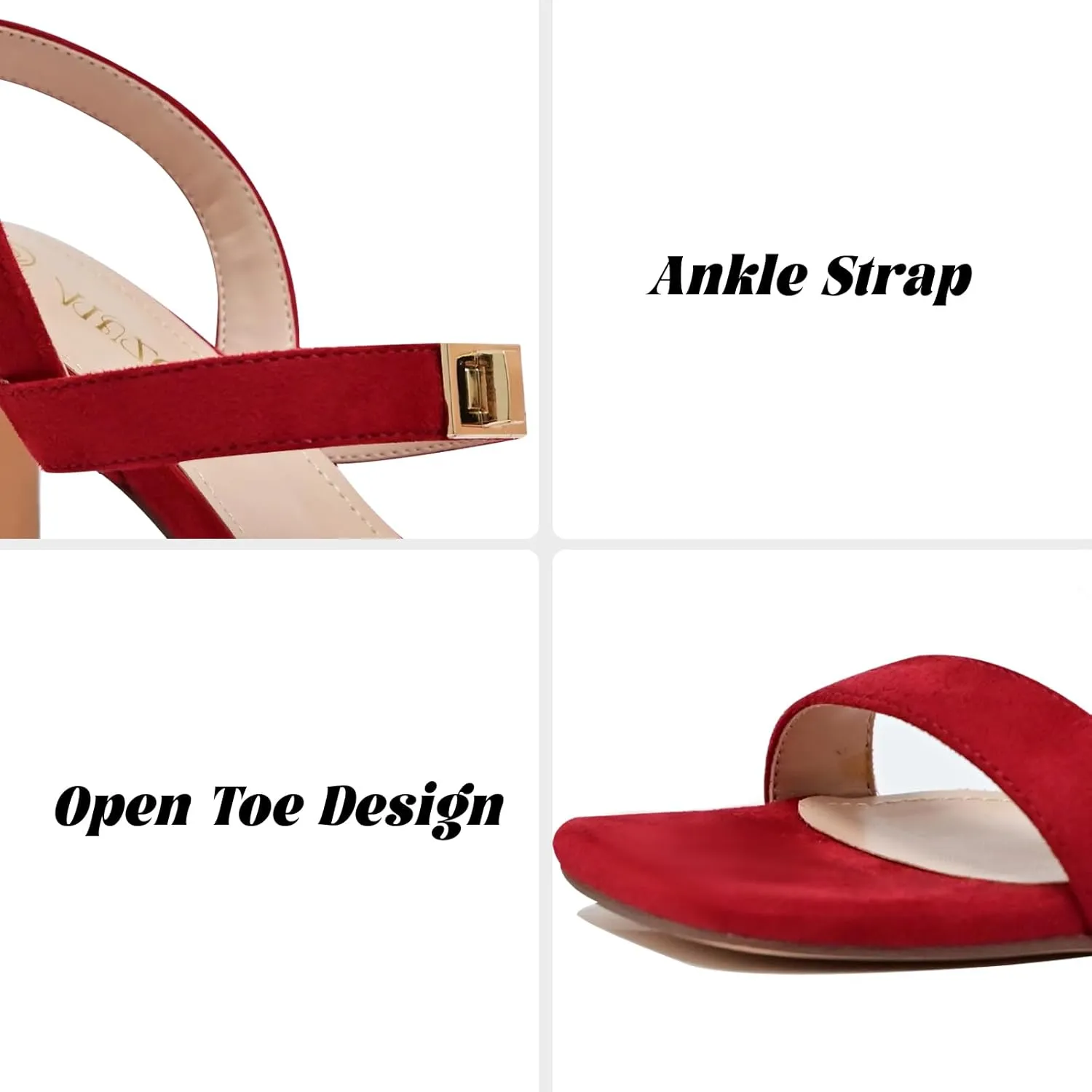 3IN Chunky Heels For Women Block Square Open Toe Heeled Sandals Metallic Buckle Pumps with Backless Strap