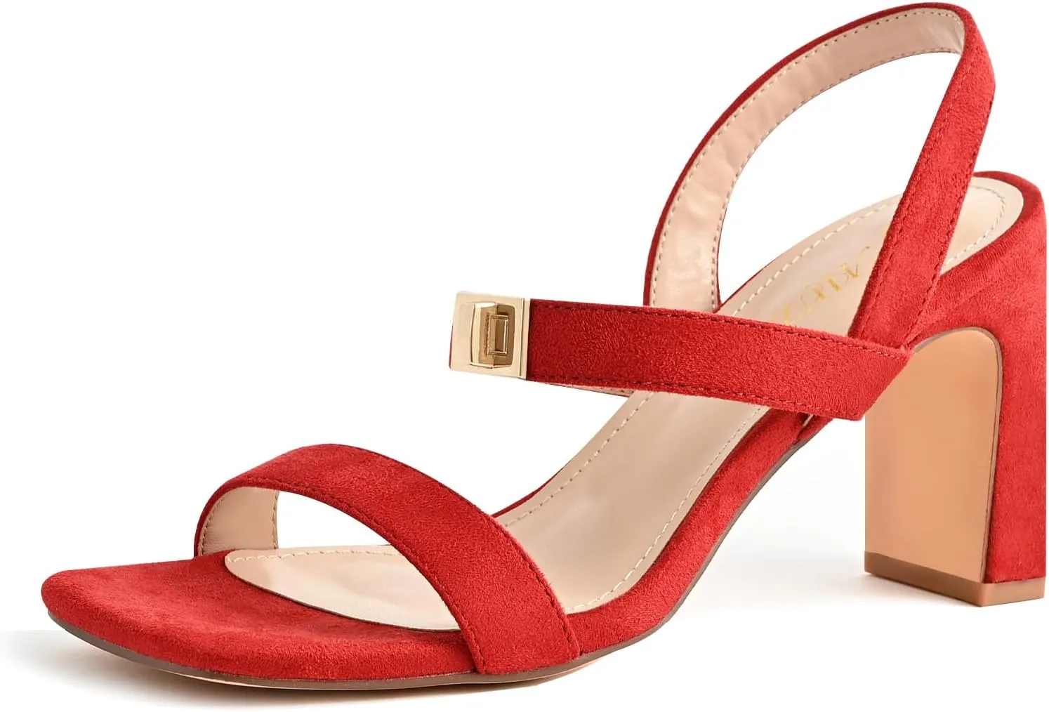 3IN Chunky Heels For Women Block Square Open Toe Heeled Sandals Metallic Buckle Pumps with Backless Strap