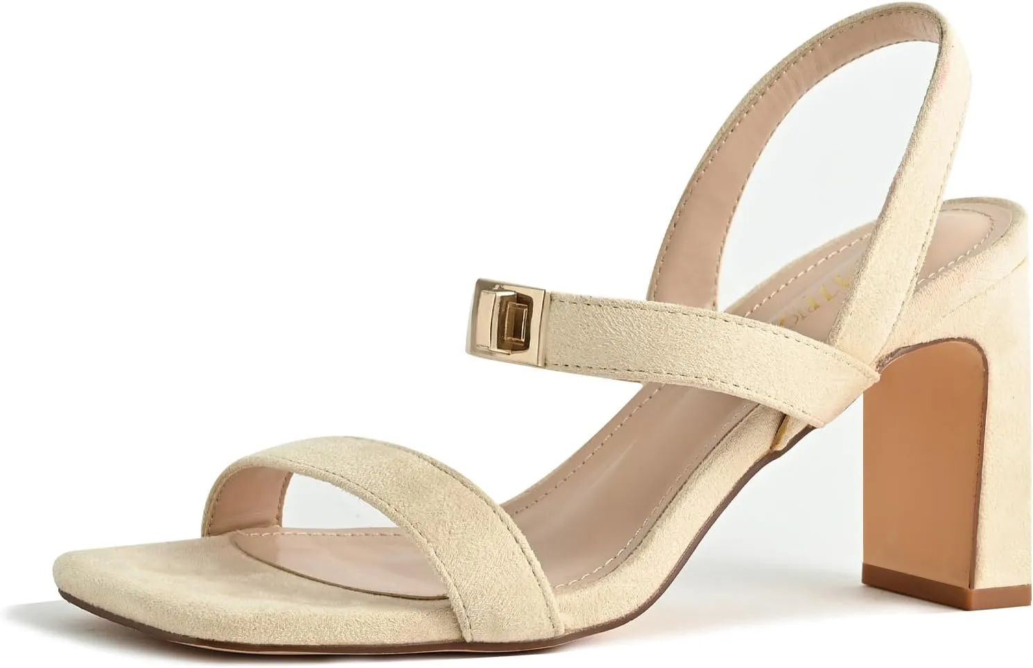 3IN Chunky Heels For Women Block Square Open Toe Heeled Sandals Metallic Buckle Pumps with Backless Strap