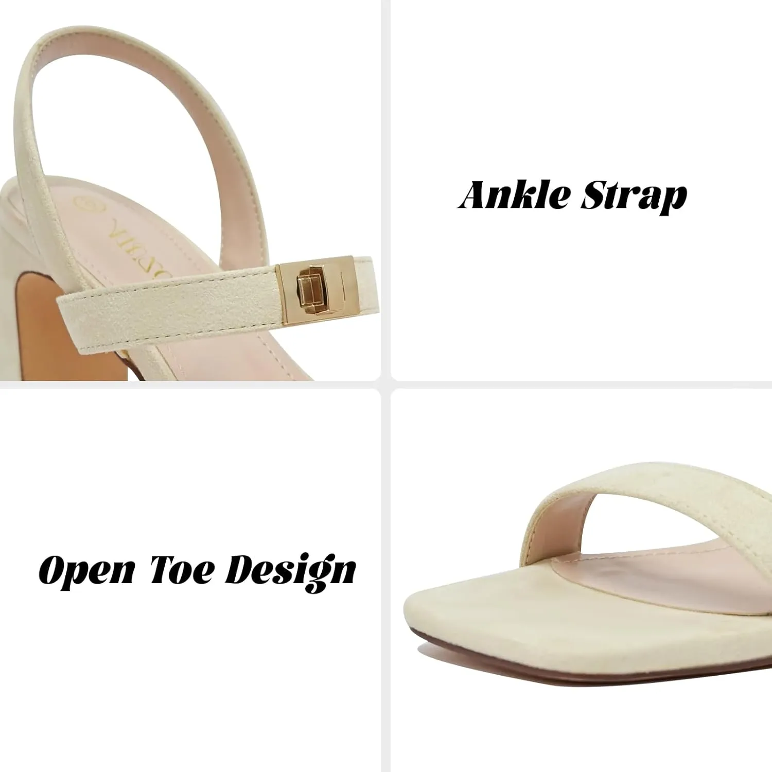 3IN Chunky Heels For Women Block Square Open Toe Heeled Sandals Metallic Buckle Pumps with Backless Strap