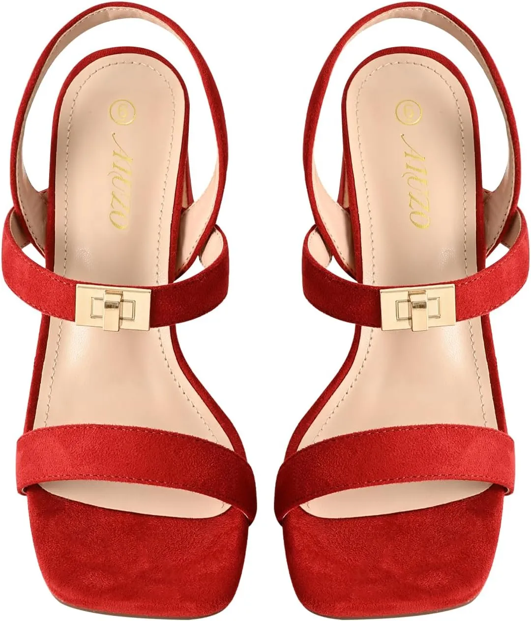 3IN Chunky Heels For Women Block Square Open Toe Heeled Sandals Metallic Buckle Pumps with Backless Strap