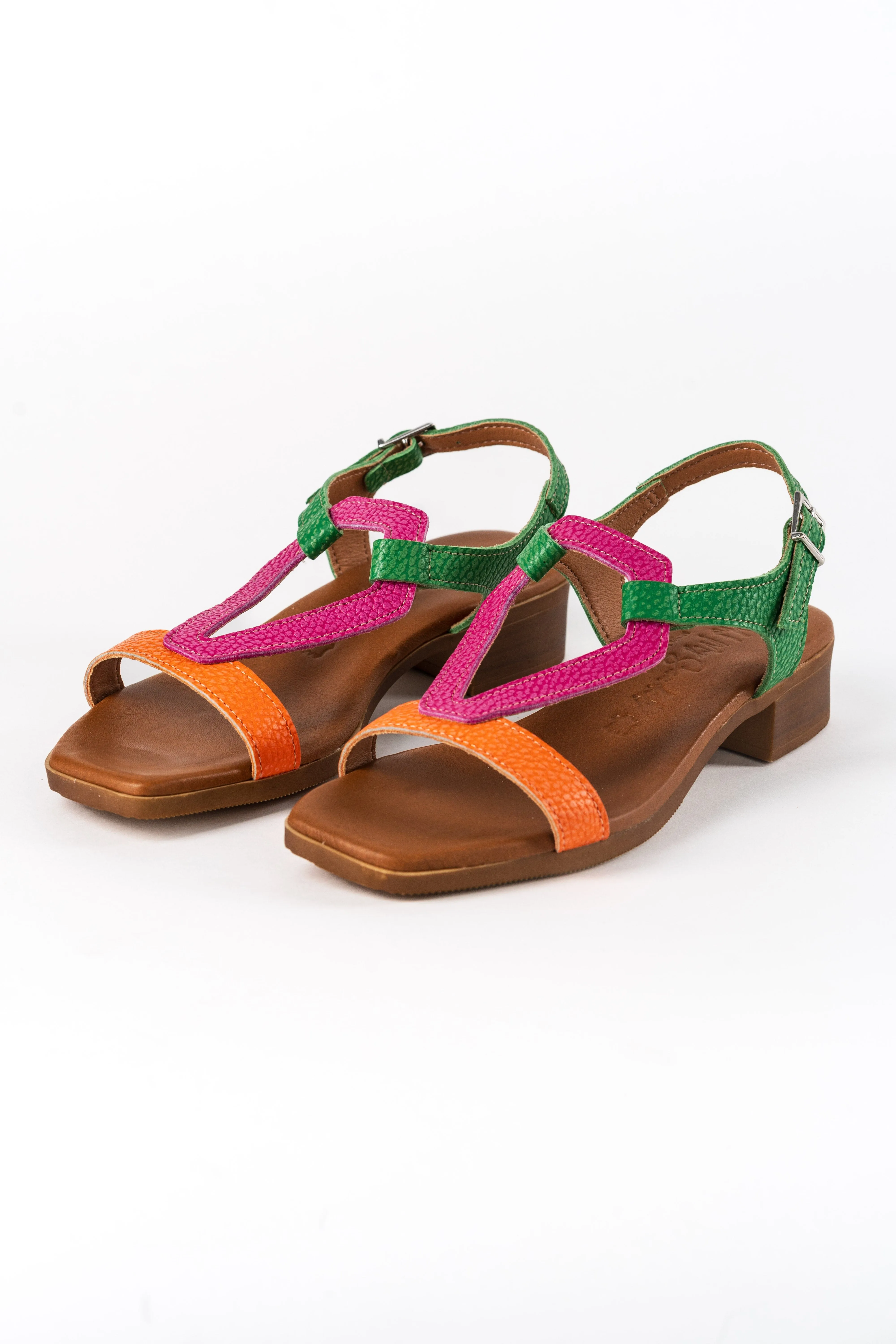 5168 Spanish leather multi colour flat sandals with cushion inside