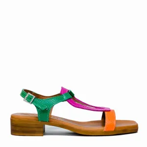 5168 Spanish leather multi colour flat sandals with cushion inside