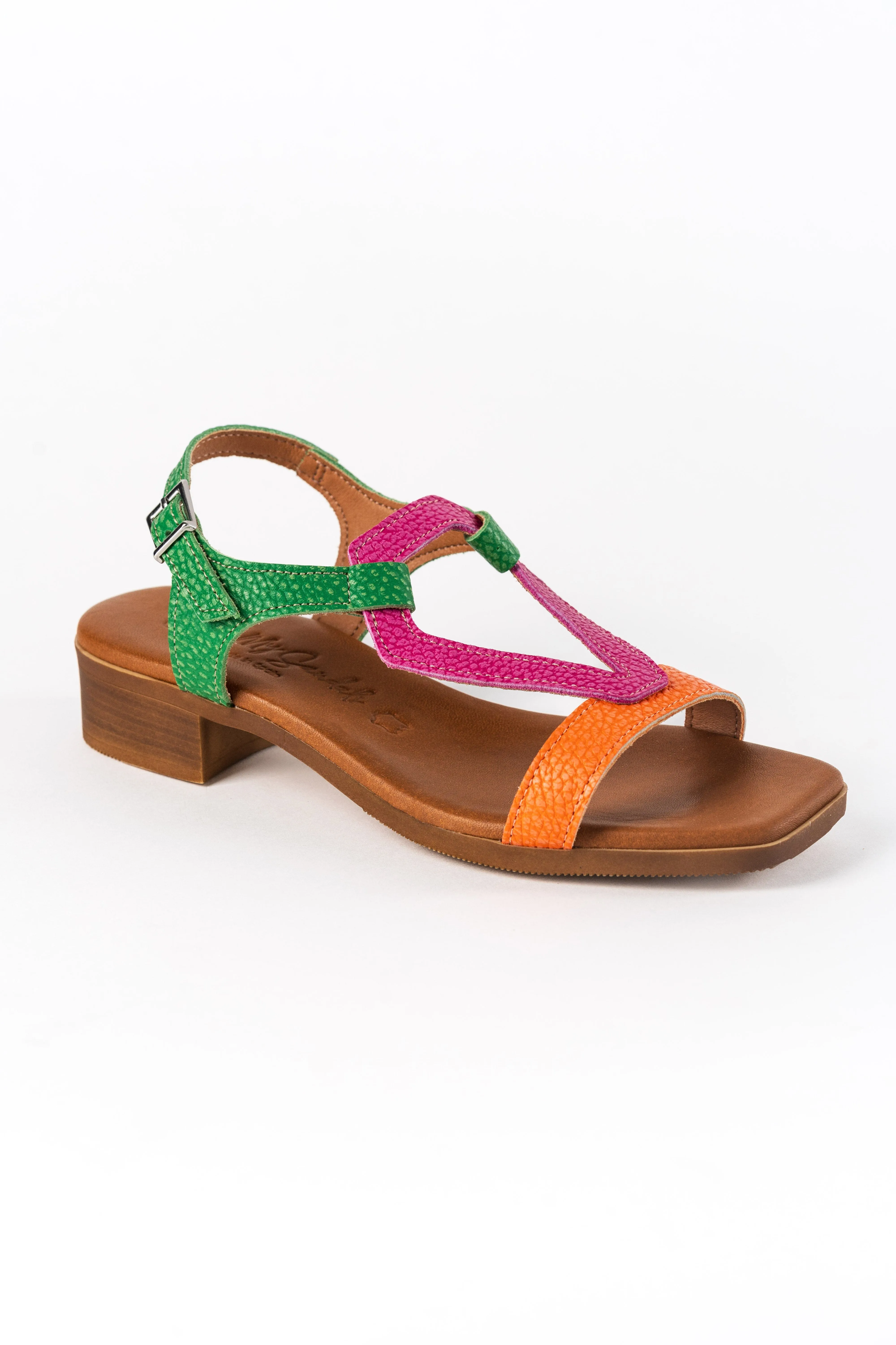5168 Spanish leather multi colour flat sandals with cushion inside