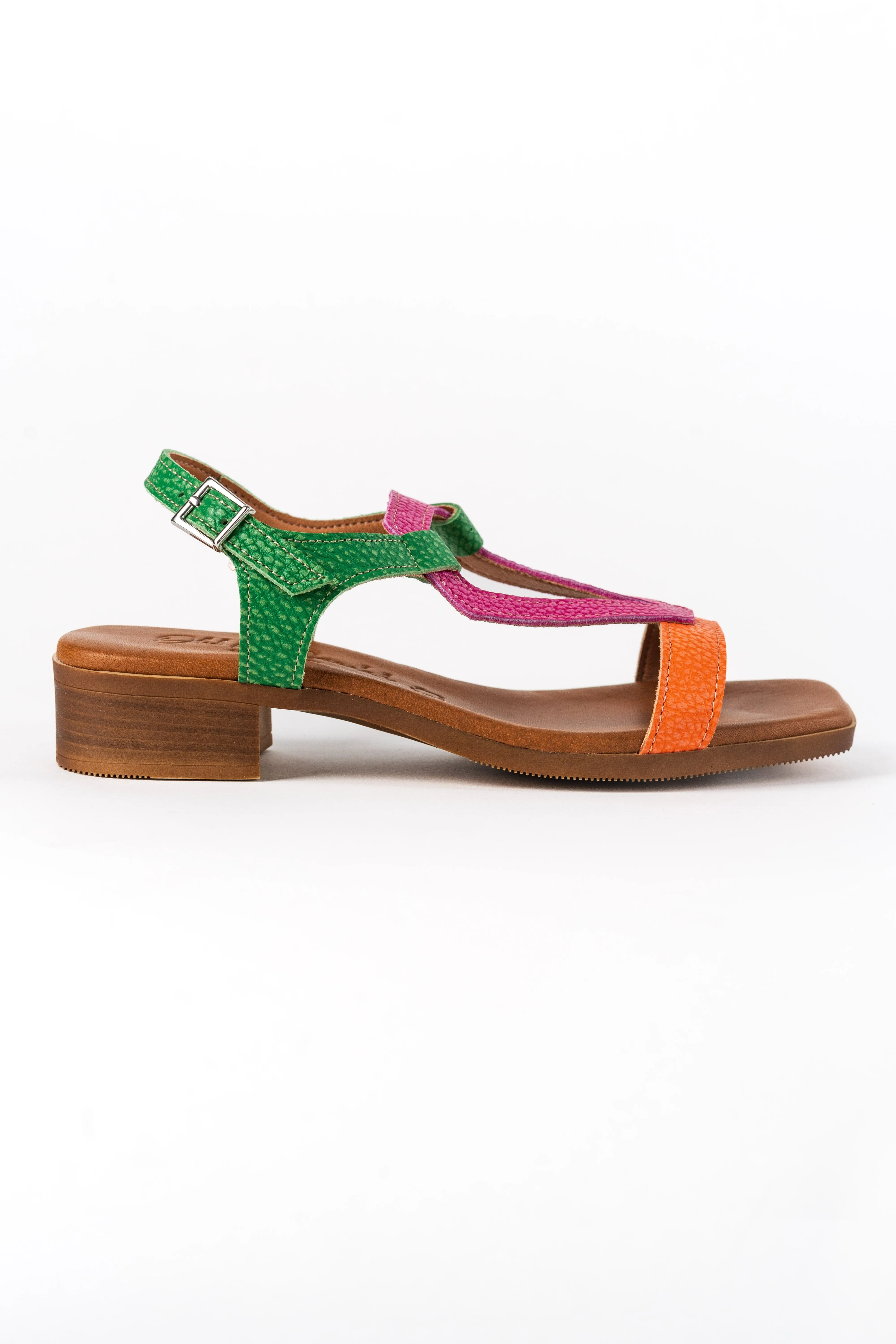 5168 Spanish leather multi colour flat sandals with cushion inside