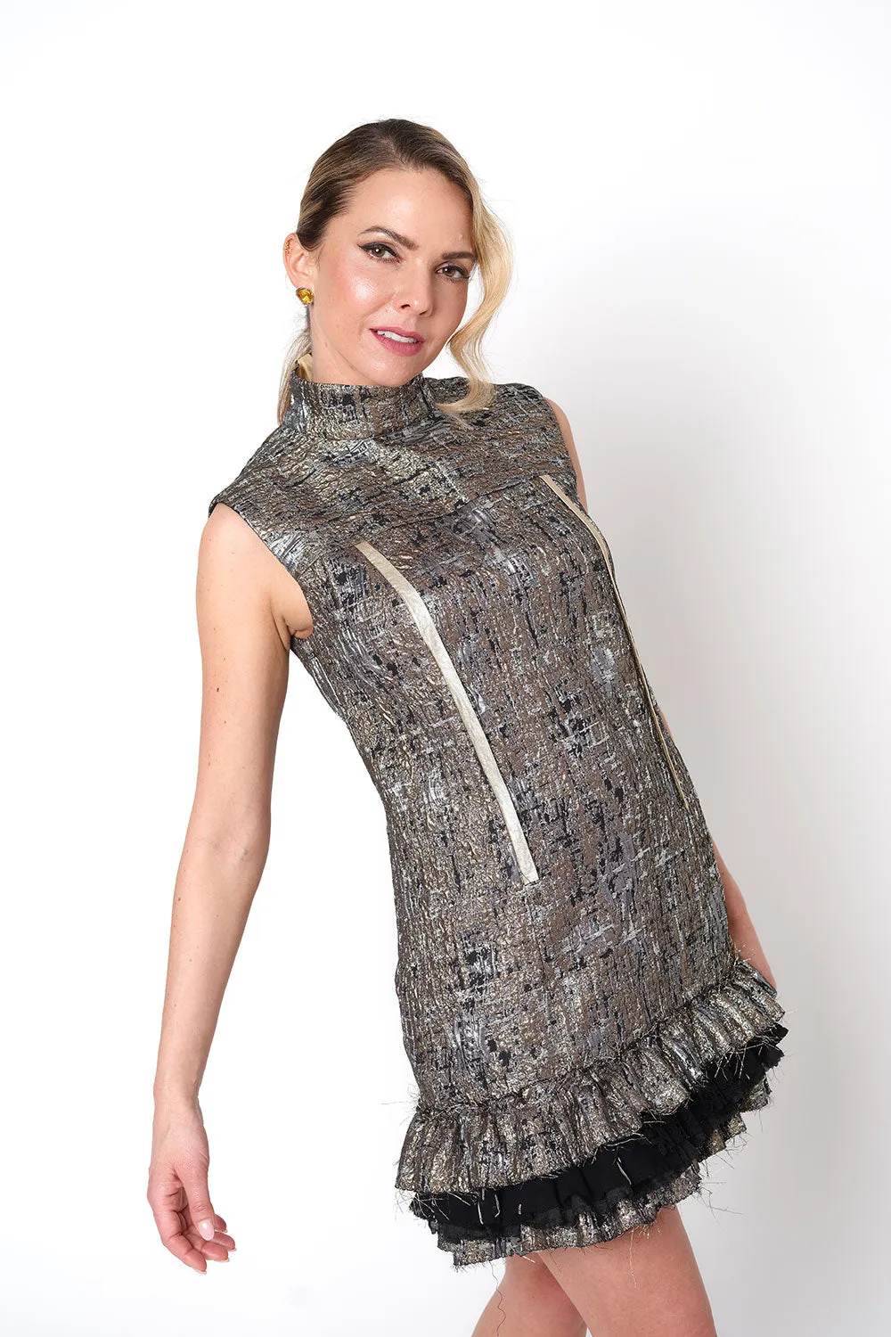 69-3 JOIE DE VIVRE Mini dress or blouse with standup collar