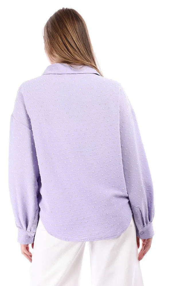 95423 Puffy Sleeves Slub Buttoned Down Shirt - Lilac