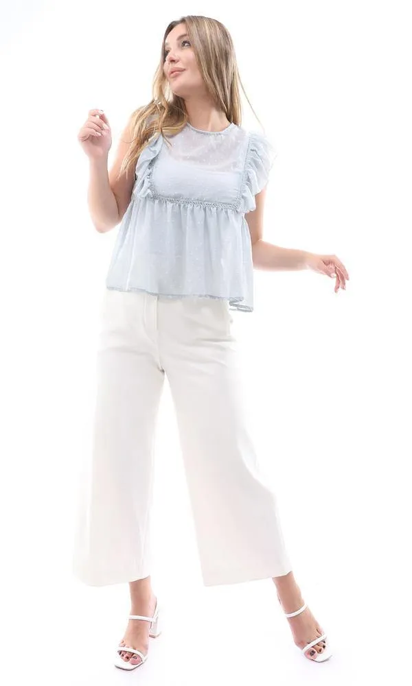 95665 Buttoned Back Sleeveless Pale Mint Sheer Blouse