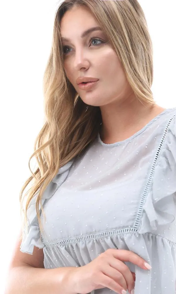 95665 Buttoned Back Sleeveless Pale Mint Sheer Blouse