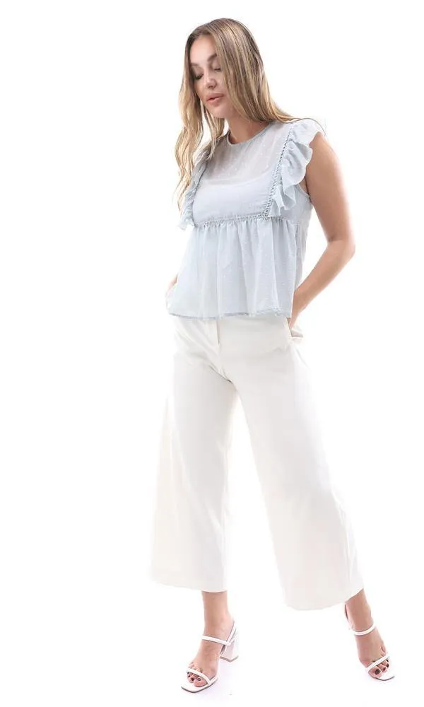 95665 Buttoned Back Sleeveless Pale Mint Sheer Blouse