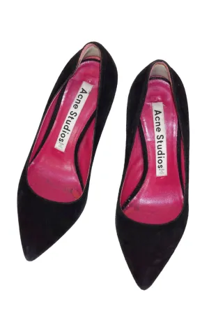 ACNE STUDIOS Black Suede Pointy Pumps