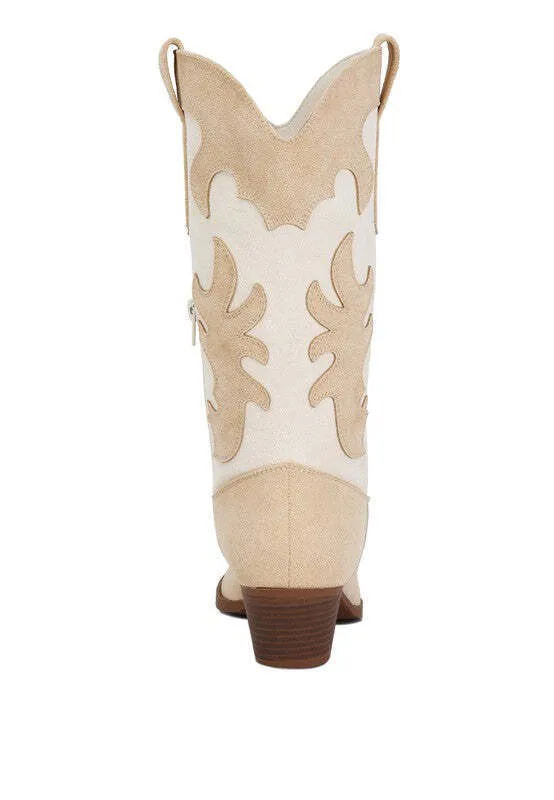 Adanna Micro Suede Patchwork Cowboy Boots