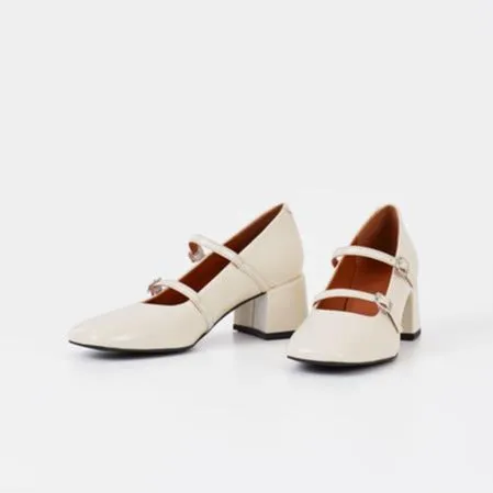 ADISON Cream Patent Mary Jane Pumps