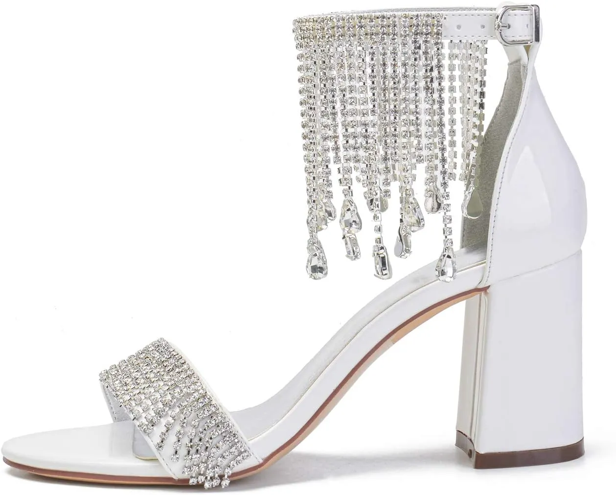 ADMLZQQ High Block Heel Wedding Sandals Rhinestone Wedding Shoes for Bride Ankle Strap Bridal Heels