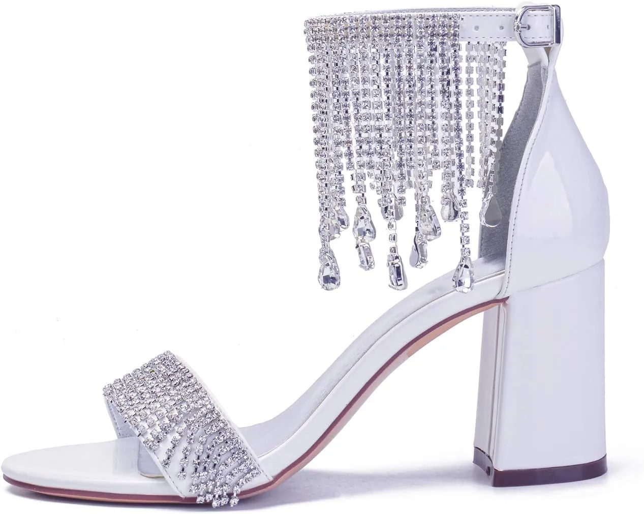 ADMLZQQ High Block Heel Wedding Sandals Rhinestone Wedding Shoes for Bride Ankle Strap Bridal Heels