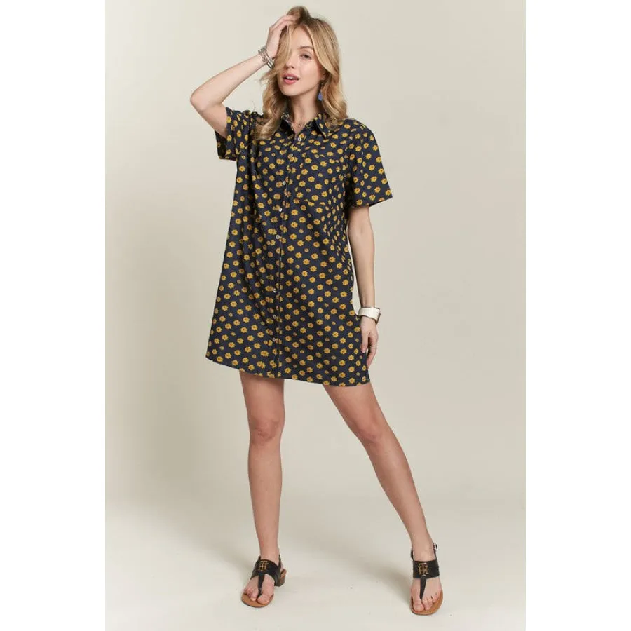 ADORA Floral Button-Up Mini Denim Dress