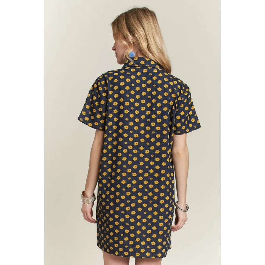 ADORA Floral Button-Up Mini Denim Dress