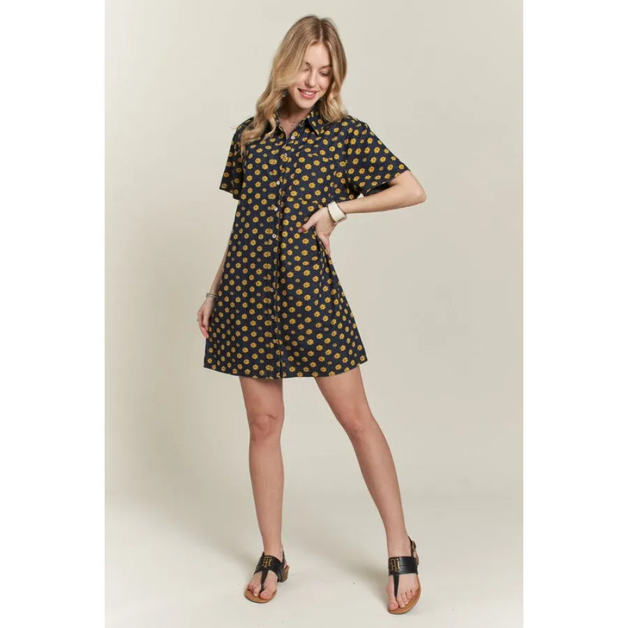 ADORA Floral Button-Up Mini Denim Dress