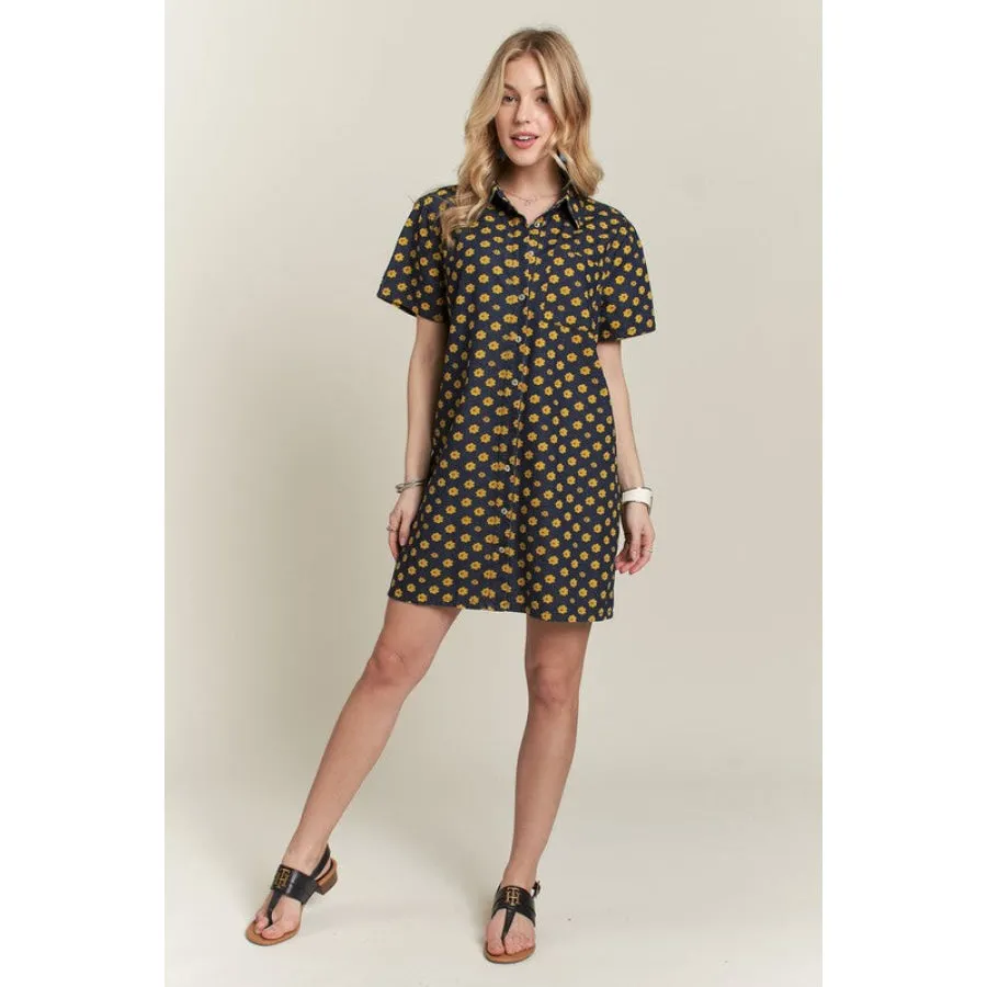 ADORA Floral Button-Up Mini Denim Dress