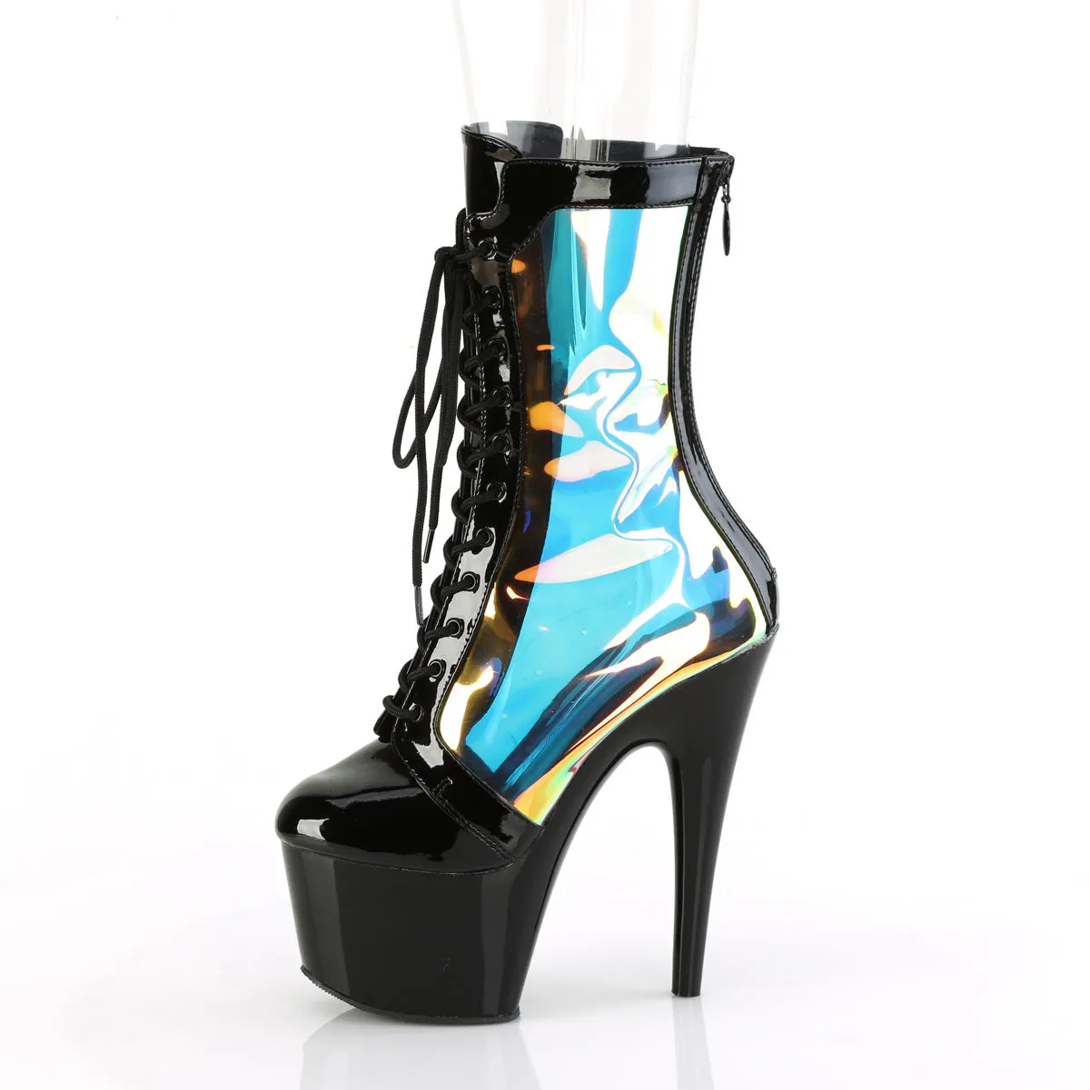 ADORE-1047 Pleaser Sexy Black Holographic Design Lace Up Boots