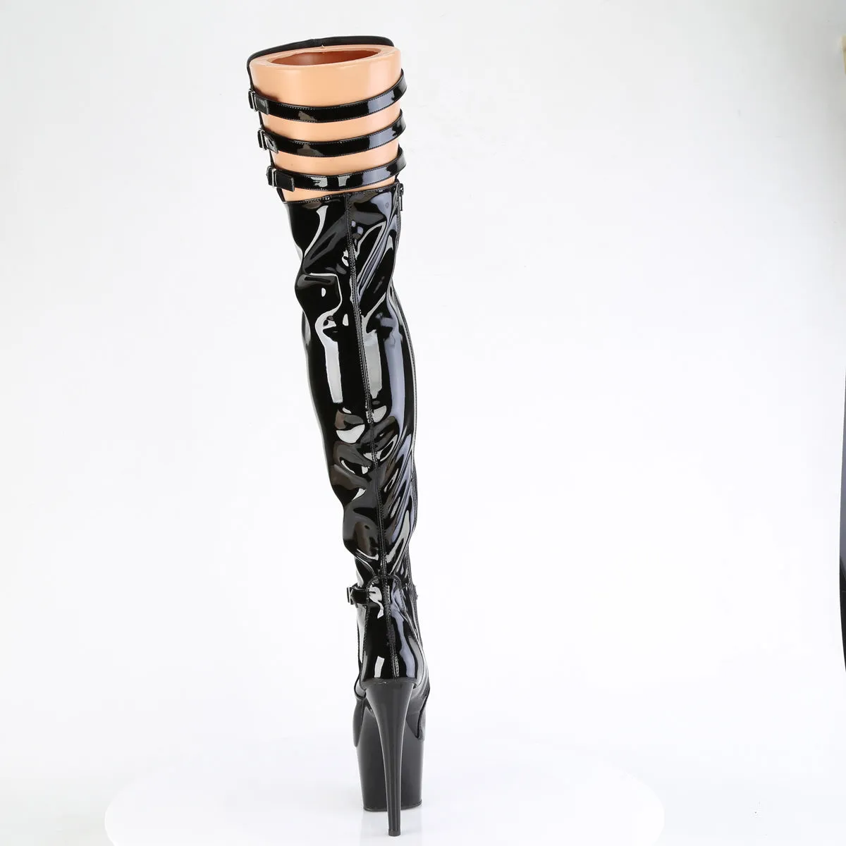 ADORE-3055 Pleaser Fetish Black Patent Buckle Strap Thigh High Boots