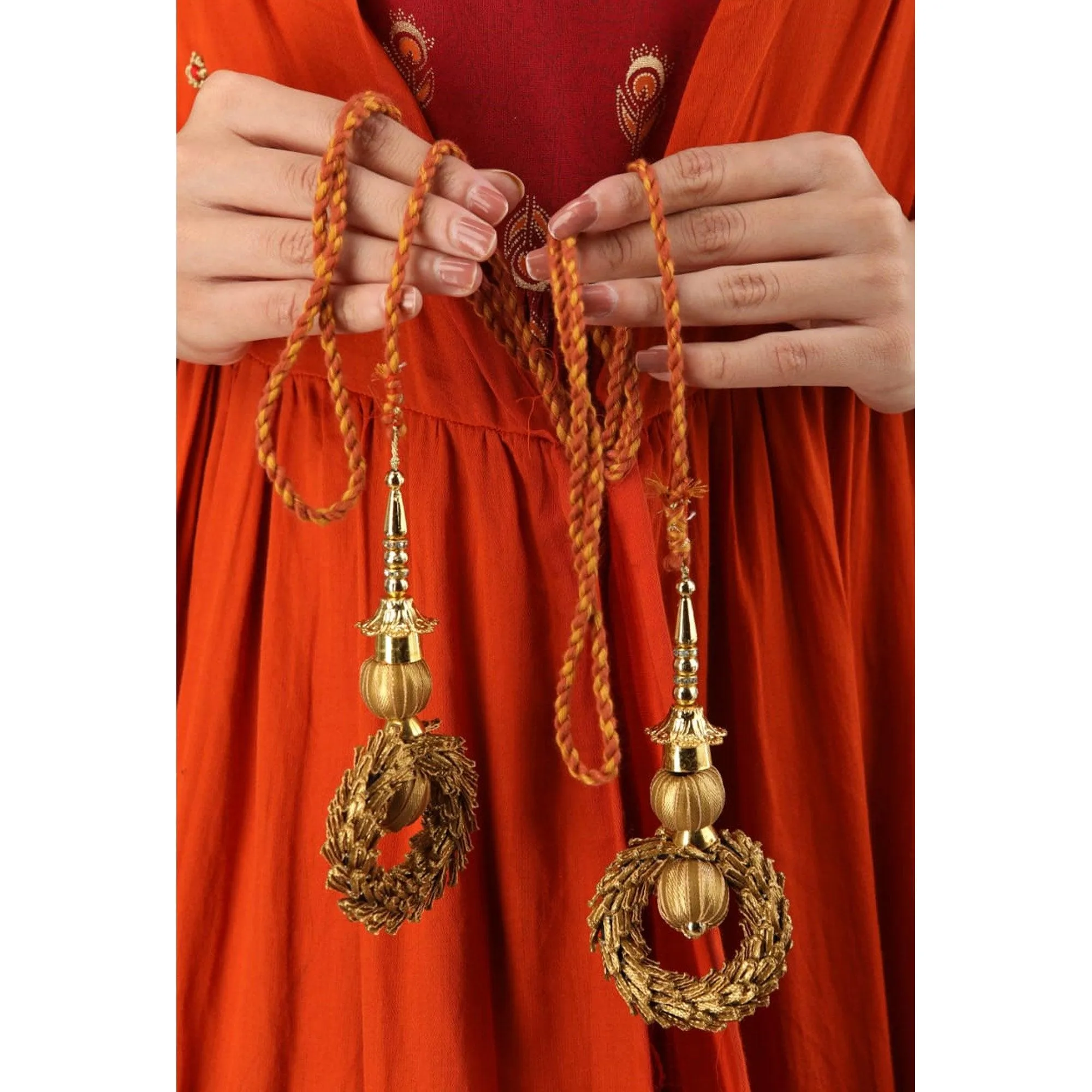 Adorning Red - Orange Colored Partywear Printed Koti Style Cotton Kurti