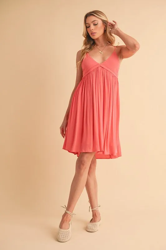 Aemi   Co Ruched Plunge Mini Cami Dress in Coral