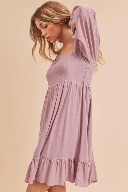 Aemi   Co Ruffled Hem Square Neck Balloon Sleeve Mini Dress
