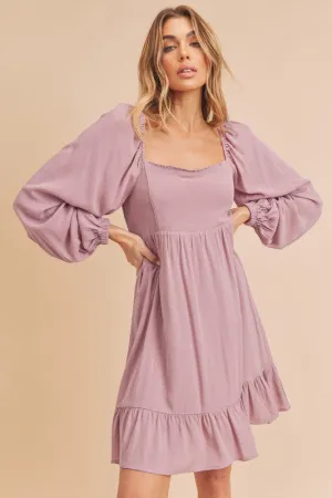 Aemi   Co Ruffled Hem Square Neck Balloon Sleeve Mini Dress