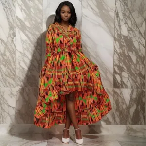 African Kente Print Hi-Low Dress