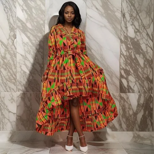African Kente Print Hi-Low Dress