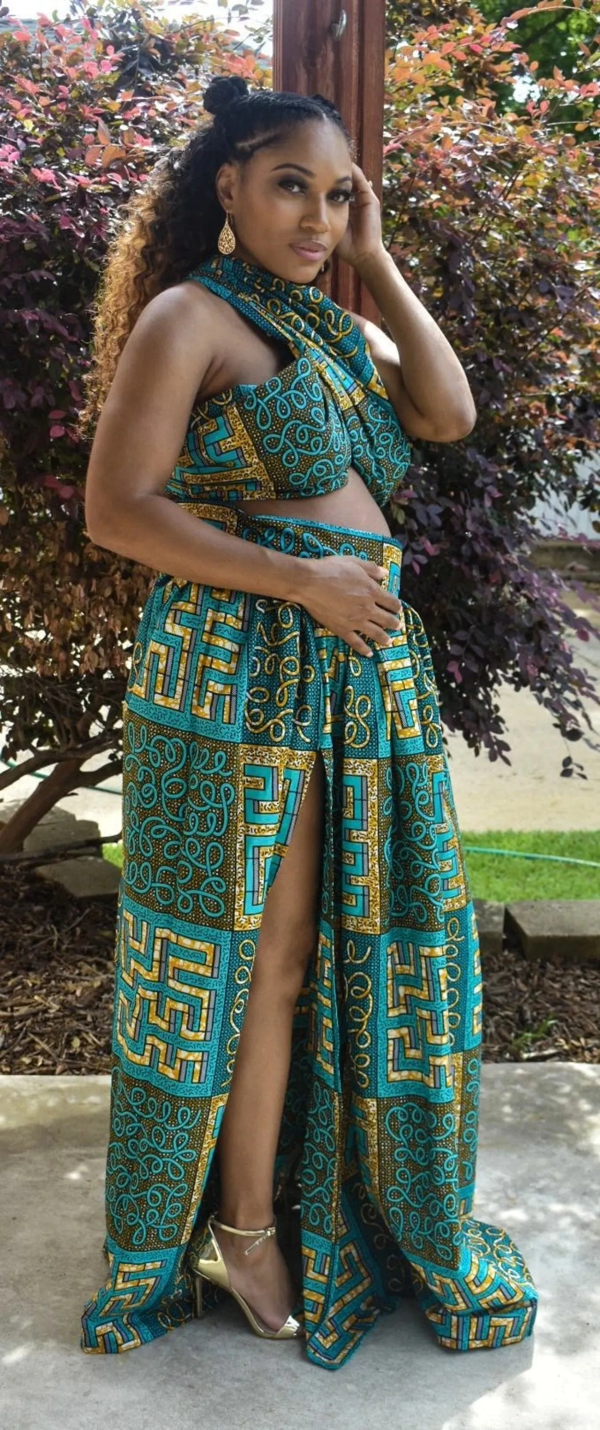 African Print High Slit Maxi Skirt Set
