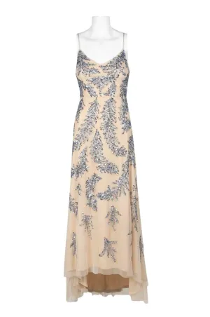 Aidan Mattox Dazzling High Low Sequin Evening Dress with Spaghetti Straps and V-Neck