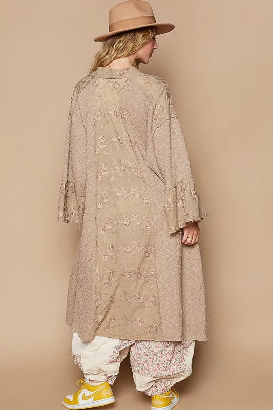 Alaiya Flower Lace Trim Open Front Longline Cardigan
