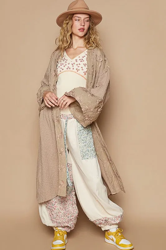 Alaiya Flower Lace Trim Open Front Longline Cardigan