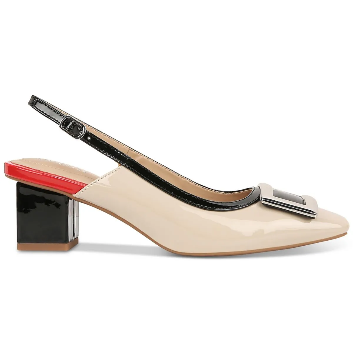 Alfani Womens Cienna Faux Leather Patent Trim Slingback Heels