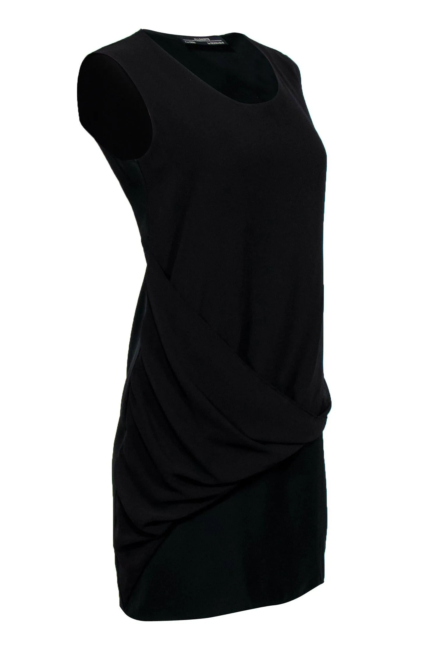 All Saints - Black Modern Sleeveless Shift Dress w/ Draping Sz 6