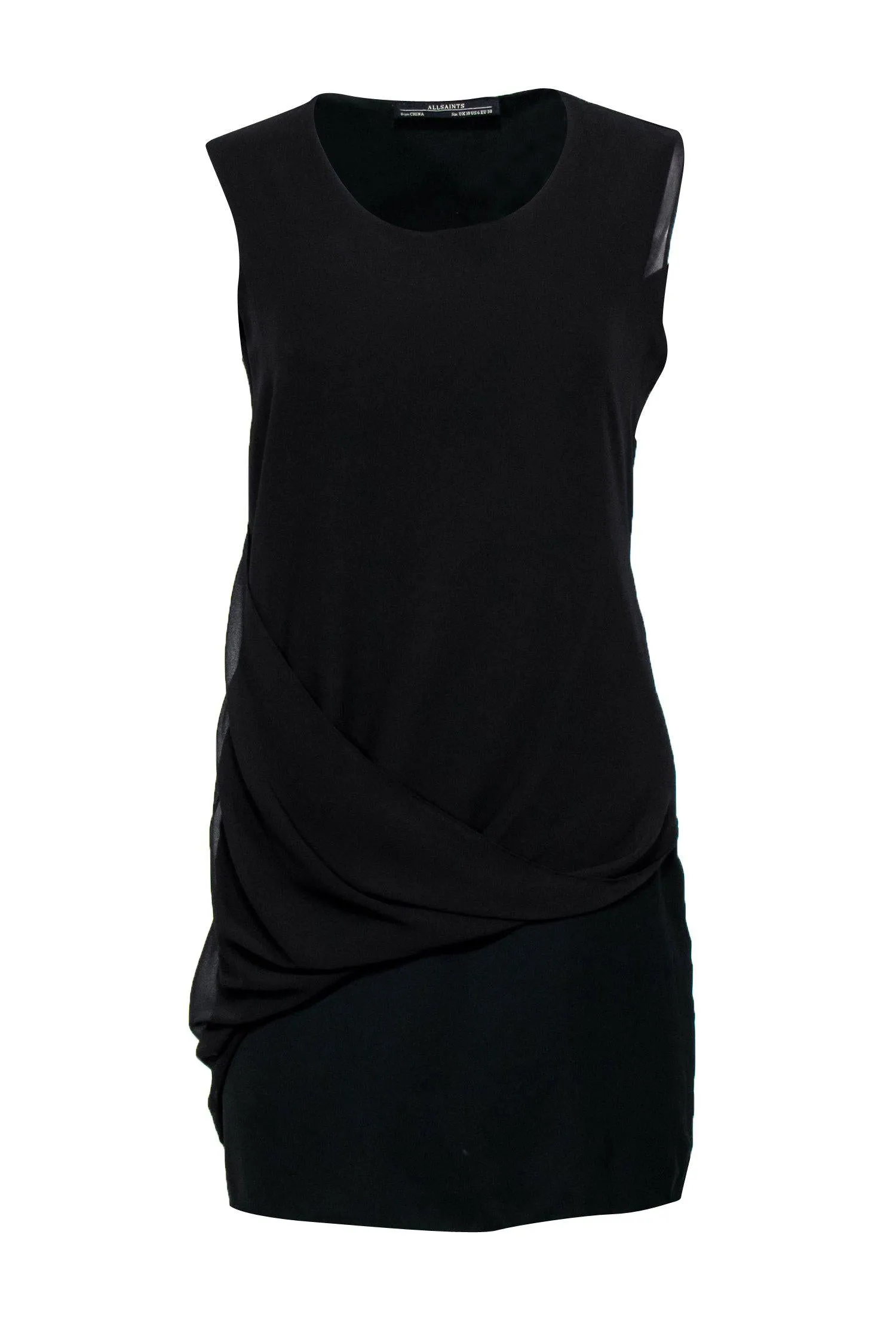 All Saints - Black Modern Sleeveless Shift Dress w/ Draping Sz 6