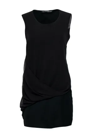 All Saints - Black Modern Sleeveless Shift Dress w/ Draping Sz 6