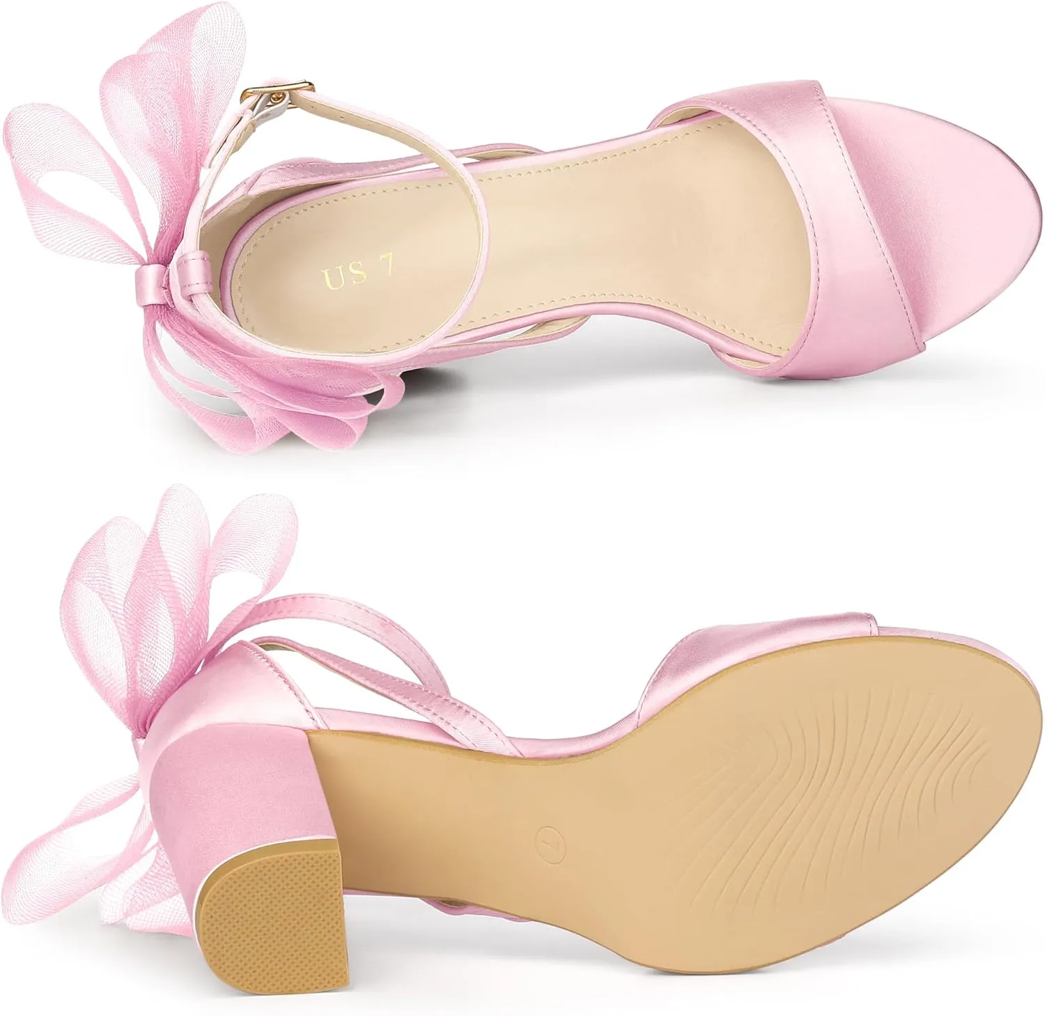 Allegra K Women's Bow Shoes Open Toe Chunky Heel Sandals