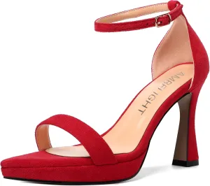 AMBELIGHT Womens Platform Ankle Strap Open Toe Cute Suede Party Heels Buckle Stiletto High Heel Sandals 4 Inch
