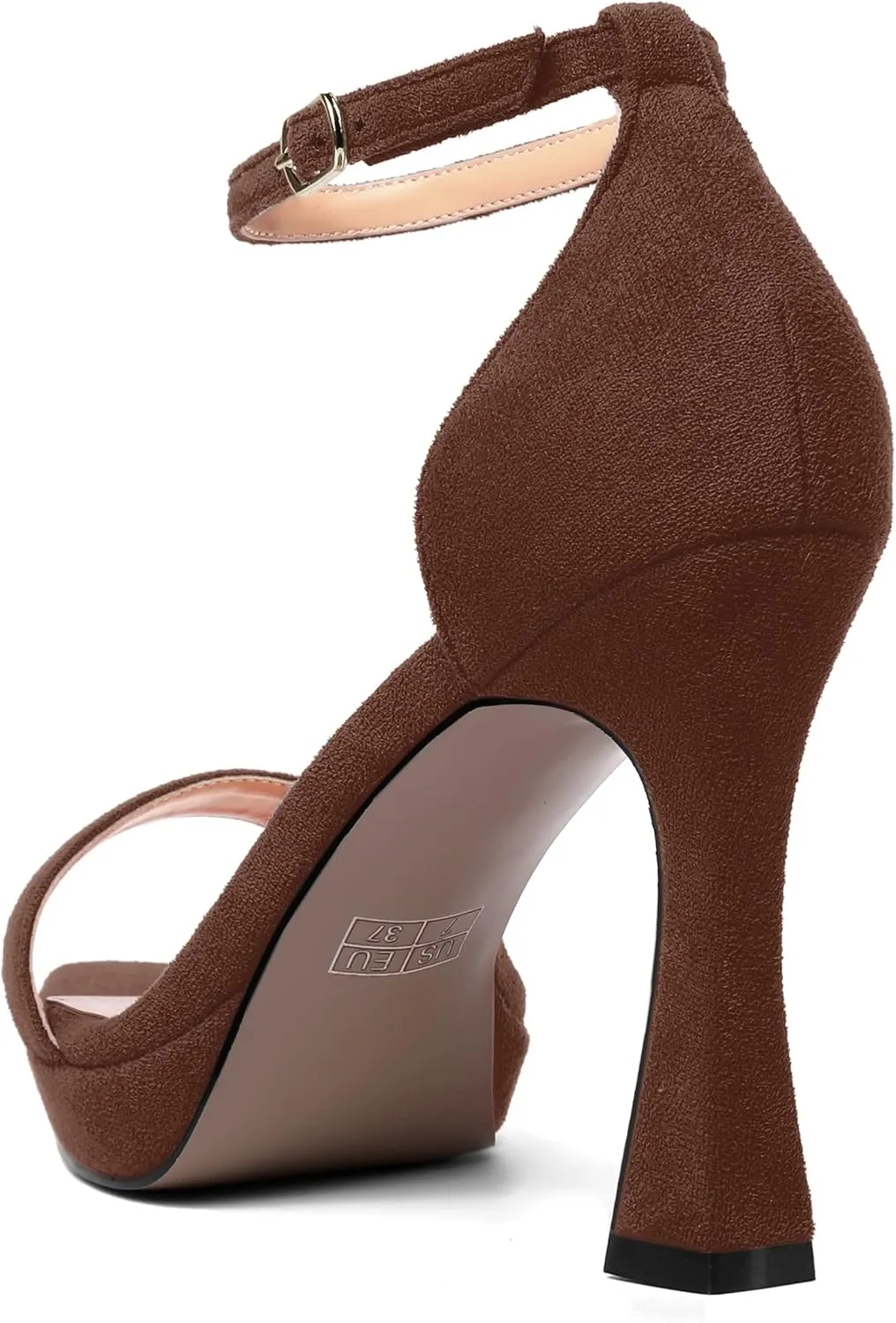 AMBELIGHT Womens Platform Ankle Strap Open Toe Cute Suede Party Heels Buckle Stiletto High Heel Sandals 4 Inch