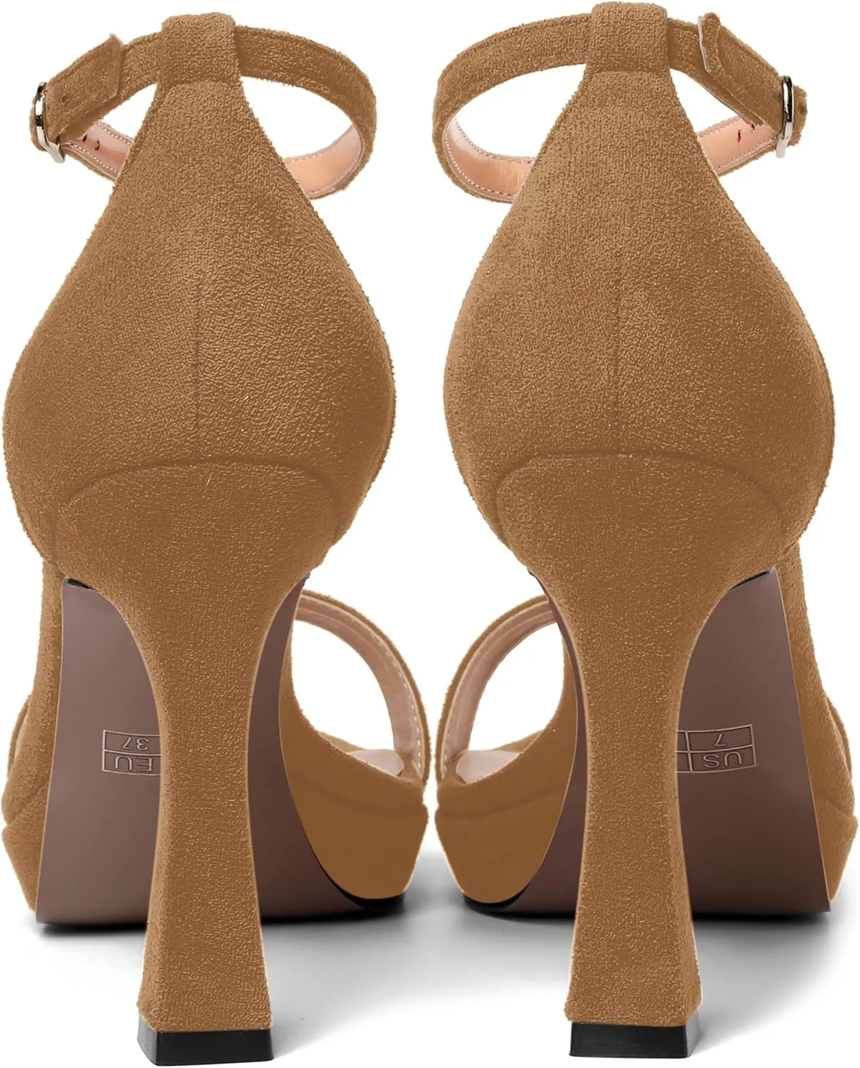 AMBELIGHT Womens Platform Ankle Strap Open Toe Cute Suede Party Heels Buckle Stiletto High Heel Sandals 4 Inch