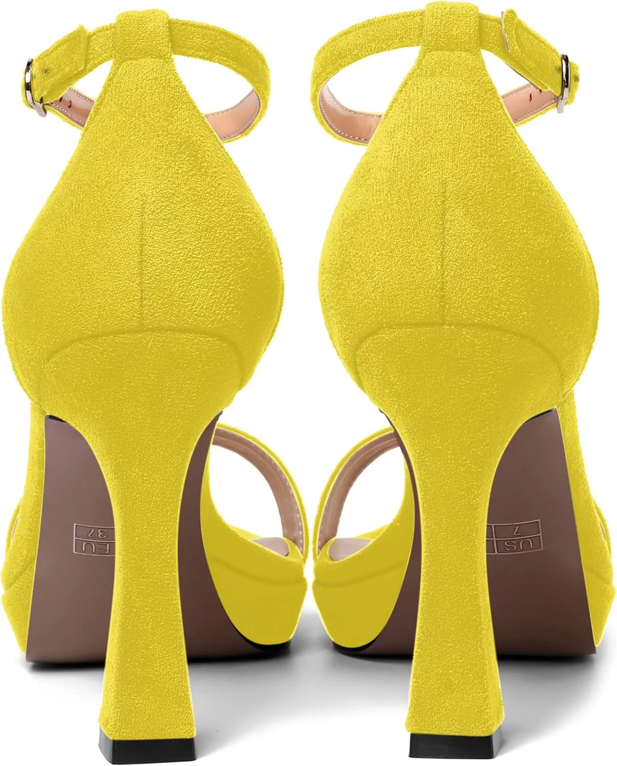 AMBELIGHT Womens Platform Ankle Strap Open Toe Cute Suede Party Heels Buckle Stiletto High Heel Sandals 4 Inch