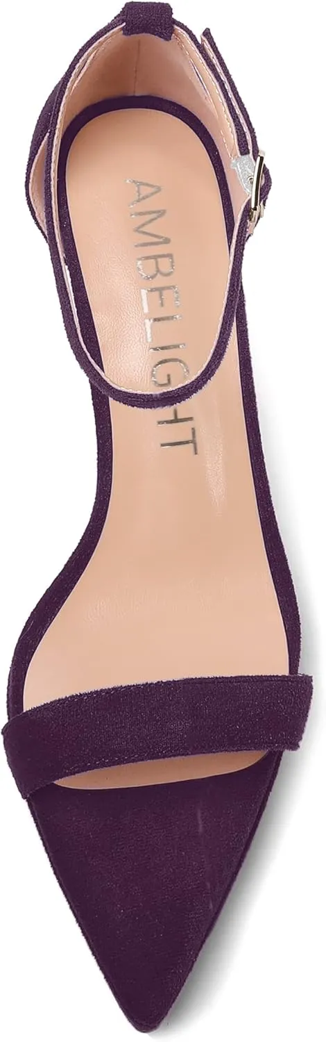 AMBELIGHT Womens Platform Ankle Strap Open Toe Cute Suede Party Heels Buckle Stiletto High Heel Sandals 4 Inch